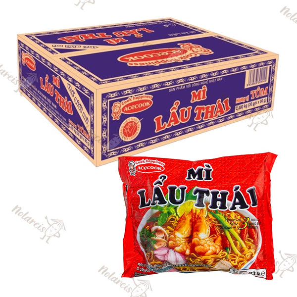 ACECOOK Thailändische Tom Yum Garnelen-Nudeln Mi Lau Thai THUNG 30x83g